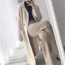 2021秋冬韓版長款水貂毛簡約女大衣厚氣質(zhì)純色雙面毛絨羊毛外套女