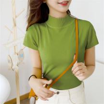 基礎(chǔ)款2020秋季新款韓版修身韓版短袖打底針織衫女套頭短款毛衣