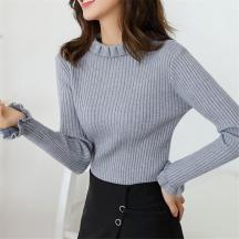 新款2020毛衣女秋冬針織衫半高領(lǐng)套頭木耳邊修身保暖內(nèi)搭打底上衣