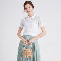 t恤衫女2021新款針織短袖女式POLO衫鏤空薄款上衣南油女裝代發(fā)