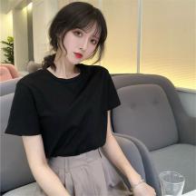 2021年新款短袖t恤女白色夏裝精梳棉打底衫棉質(zhì)半袖上衣寬松純色