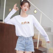 白色長袖t恤女純棉2021年新款春季秋裝寬松百搭內(nèi)搭打底衫上衣潮
