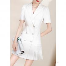 輕奢女裝裙子2021夏季新款氣質(zhì)V領(lǐng)輕熟風(fēng)顯瘦西裝連衣裙