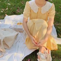 小清新小個子娃娃領連衣裙顯瘦顯高氣質女神范長裙子2021新款