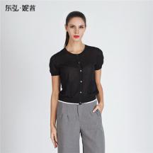 圓領(lǐng)單排扣開衫短袖毛衣