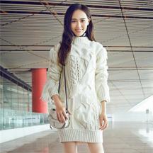 唐嫣同款毛衣女套頭麻花流蘇中長(zhǎng)款連衣裙
