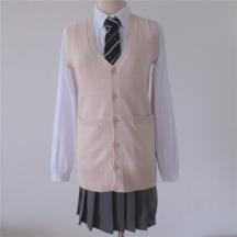 純棉V領(lǐng)無袖開衫背心毛衣 JK制服毛衣