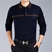 時尚氣質(zhì)拼色翻領(lǐng)長袖套頭男式毛衣