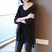 V領(lǐng)中袖針織衫