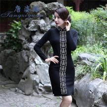 羊毛立領(lǐng)長袖修身復(fù)古針織旗袍