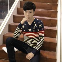秋款男式毛衣花紋V領(lǐng)長袖套頭羊毛衫