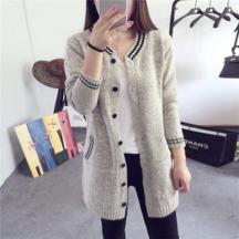 新款學(xué)生時(shí)尚韓國(guó)棒球服外套毛衣中長(zhǎng)款針織衫開衫女裝
