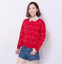 韓版秋冬新款女裝套頭衫條紋點(diǎn)線時(shí)尚寬松短款百搭毛衣針織衫