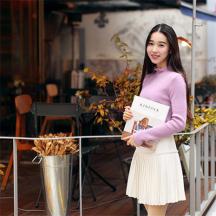 長袖木耳邊立領(lǐng)針織衫毛衣 清新百搭打底上衣女