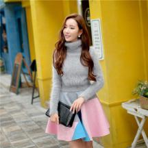 套頭毛衣女粉紅大布娃娃2015秋裝女裝上衣新款高領修身針織毛衣