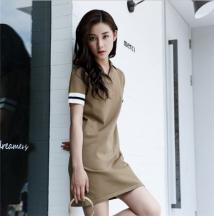 短袖直筒修身顯瘦小香風(fēng)復(fù)古polo冰絲針織連衣裙中長(zhǎng)款女夏季