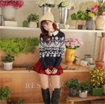 娃娃領套頭提花毛衣女2015新款春裝韓版保暖打底毛衣羊毛衫