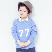 男童韓版數(shù)字77印花毛衣兒童肩膀五角星套頭衫
