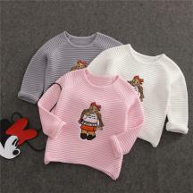 女童純色時尚百搭刺繡毛衣韓版