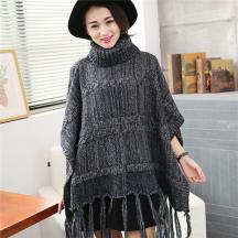 女裝新品歐美蝙蝠袖衫混色高領(lǐng)套頭毛衣