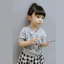 女童刺繡純棉中袖開(kāi)衫毛衣