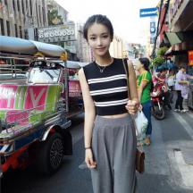 性感露臍短款條紋背心針織衫打底衫無袖修身顯瘦女上衣