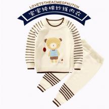 兒童韓版小熊印花毛線衣兩件套