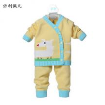 男女童秋款毛衣嬰幼兒童針織衫斜開(kāi)扣紗線衣和服套裝