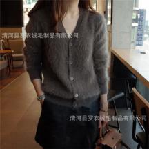 新款韓版長毛貂絨開衫v領(lǐng)加厚毛衣外套