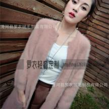 圓領(lǐng)寬松長毛貂絨中長款外套