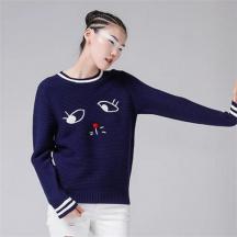 秋冬韓版大眼睛貓咪刺繡毛衣