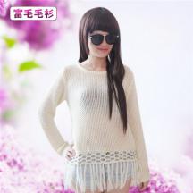 新款秋冬女裝圓領(lǐng)套頭毛衫流蘇鏤空毛衣