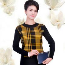 圓領(lǐng)針織格紋條子毛衣中老年媽媽裝