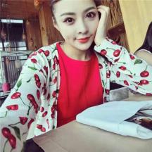 新款女式櫻桃印花薄毛外套
