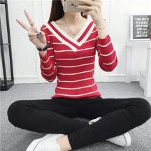 秋冬新品時尚套頭毛衣女大V領(lǐng)韓版修身針織上衣