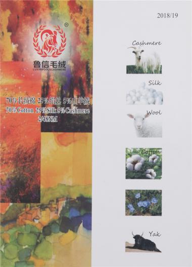 2/48NM 70%Cotton長(zhǎng)絨棉 25%Silk絹絲 5%Cashmere山羊絨
