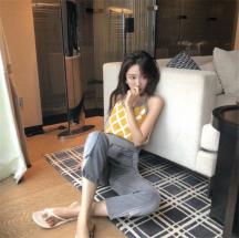 格子吊帶短款打底小背心